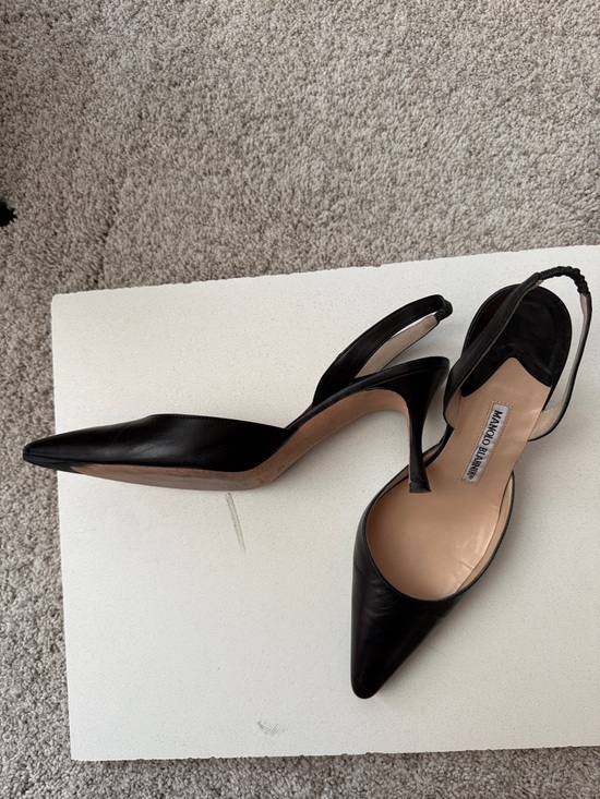 Manolo Blahnik Shoes - Manolo Blahnik Black Leather Pointed Slingback Heels